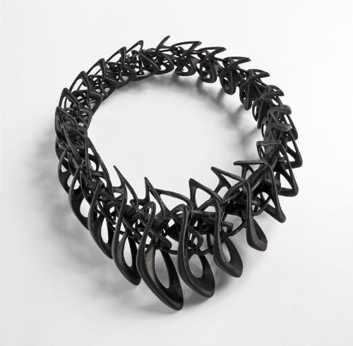 The intricately-detailed Tangens necklace has interlocking elements 3D printed using the Stratasys Fortus 400mc 3D